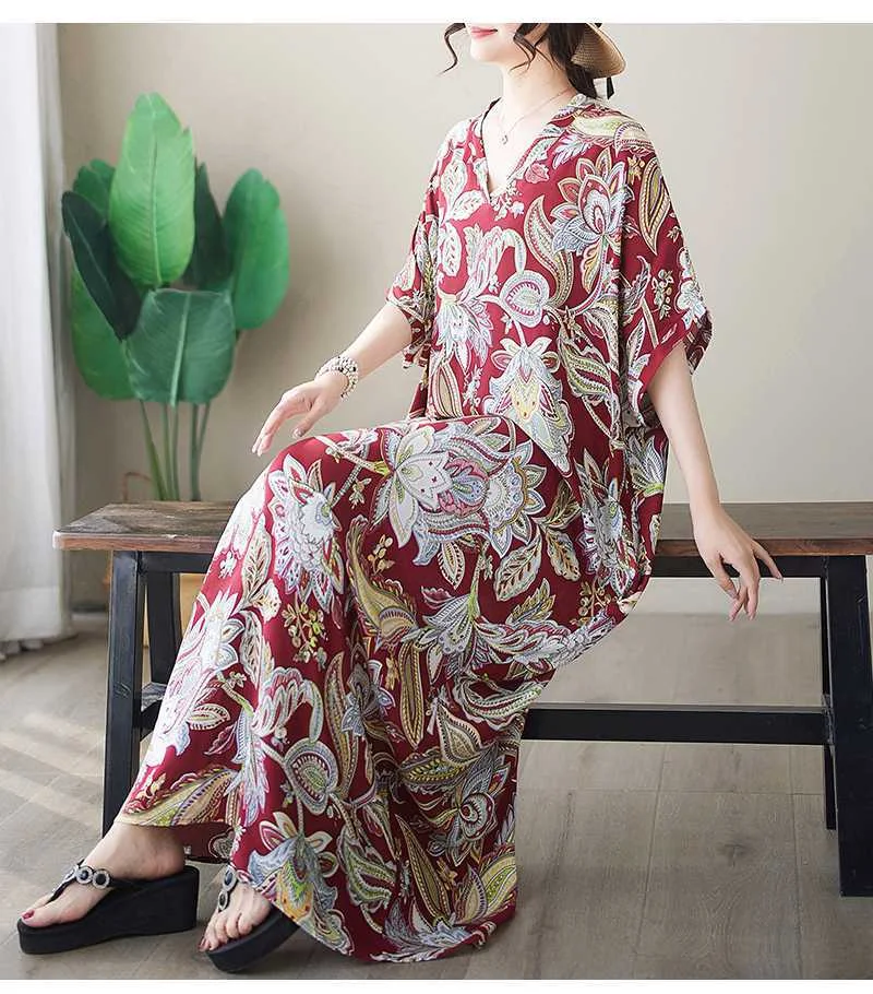 Title 6, Retro Loose-fitting Plus Size V-neck Bohemian D...