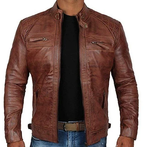 European and American Men's Leather Jacket with Stand Up Collar. Youthful style for a modern look, providing comfort and — photo 3