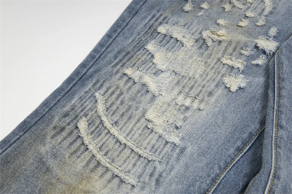 Title 8, Mens Punk Style Old Ripped Letter Denim Trouse...