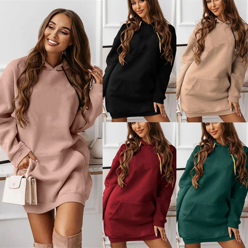 Herfst en winter nieuwe dames effen kleur casual sport hoodie trui — foto 9