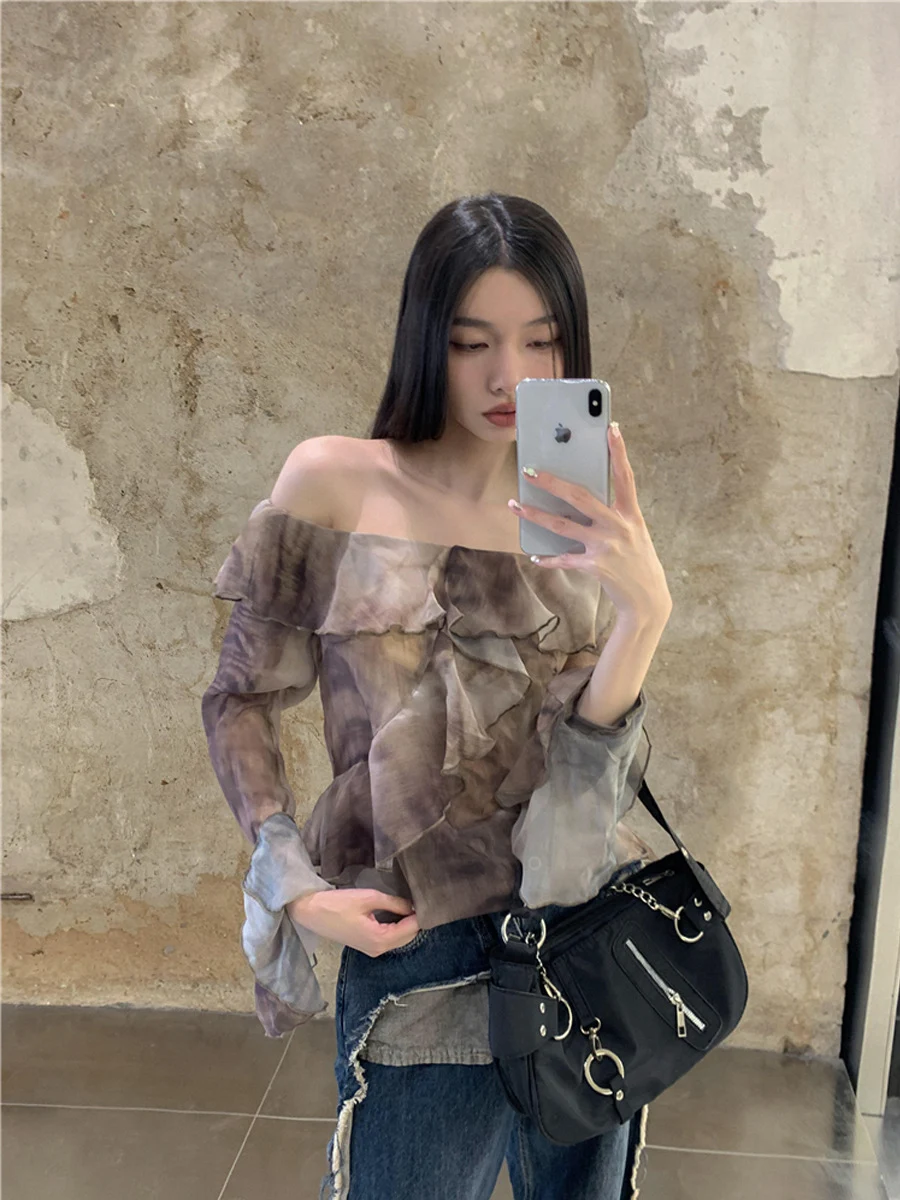 Niche Off-Neck Langärmliges Oberteil mit Blütenmuster Für Damen Ideal für Komfort und Stil Perfekt für Alltag und Besondere Anlässe — foto 3