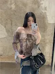 Niche Off-Neck Langärmliges Oberteil mit Blütenmuster Für Damen Ideal für Komfort und Stil Perfekt für Alltag und Besondere Anlässe — foto 3