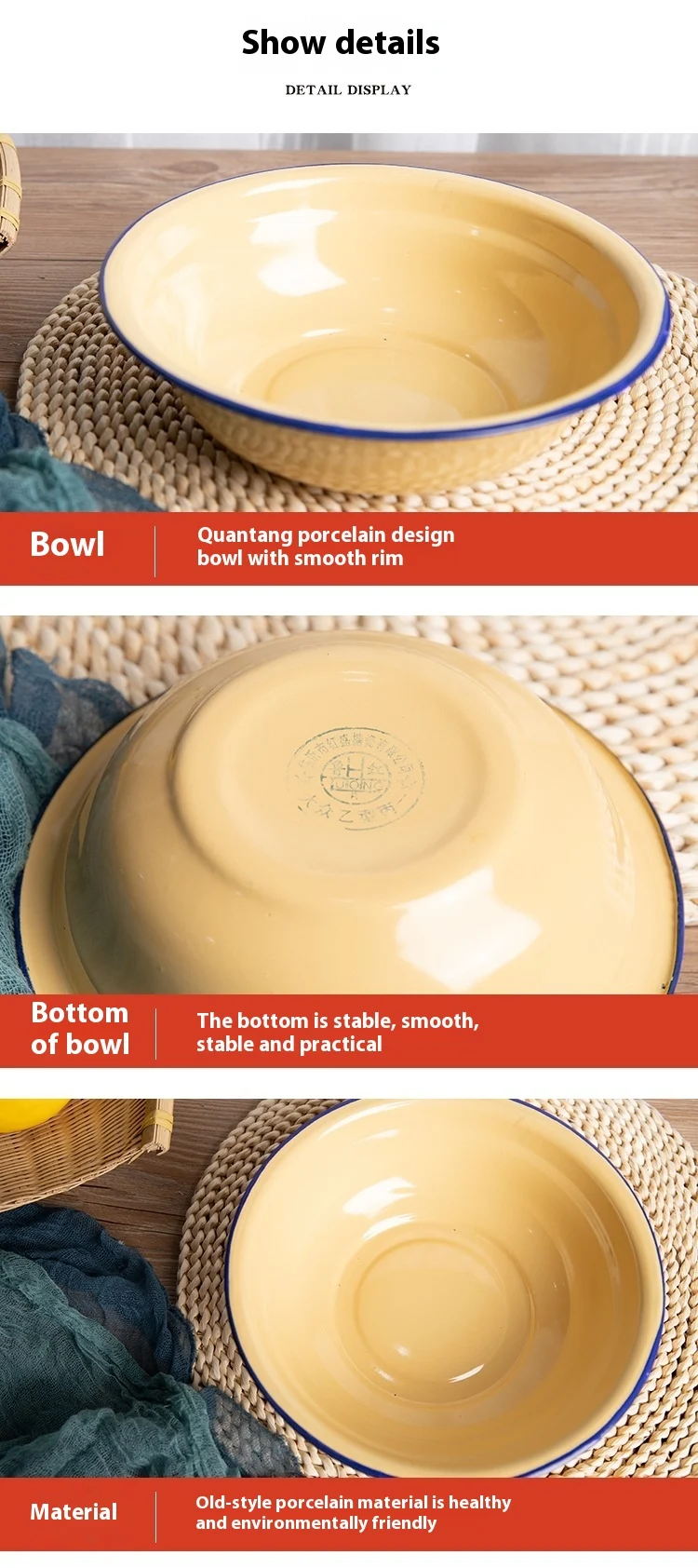 Title 6, Simple Household Vintage Thick Enamel Bowl. Dur...