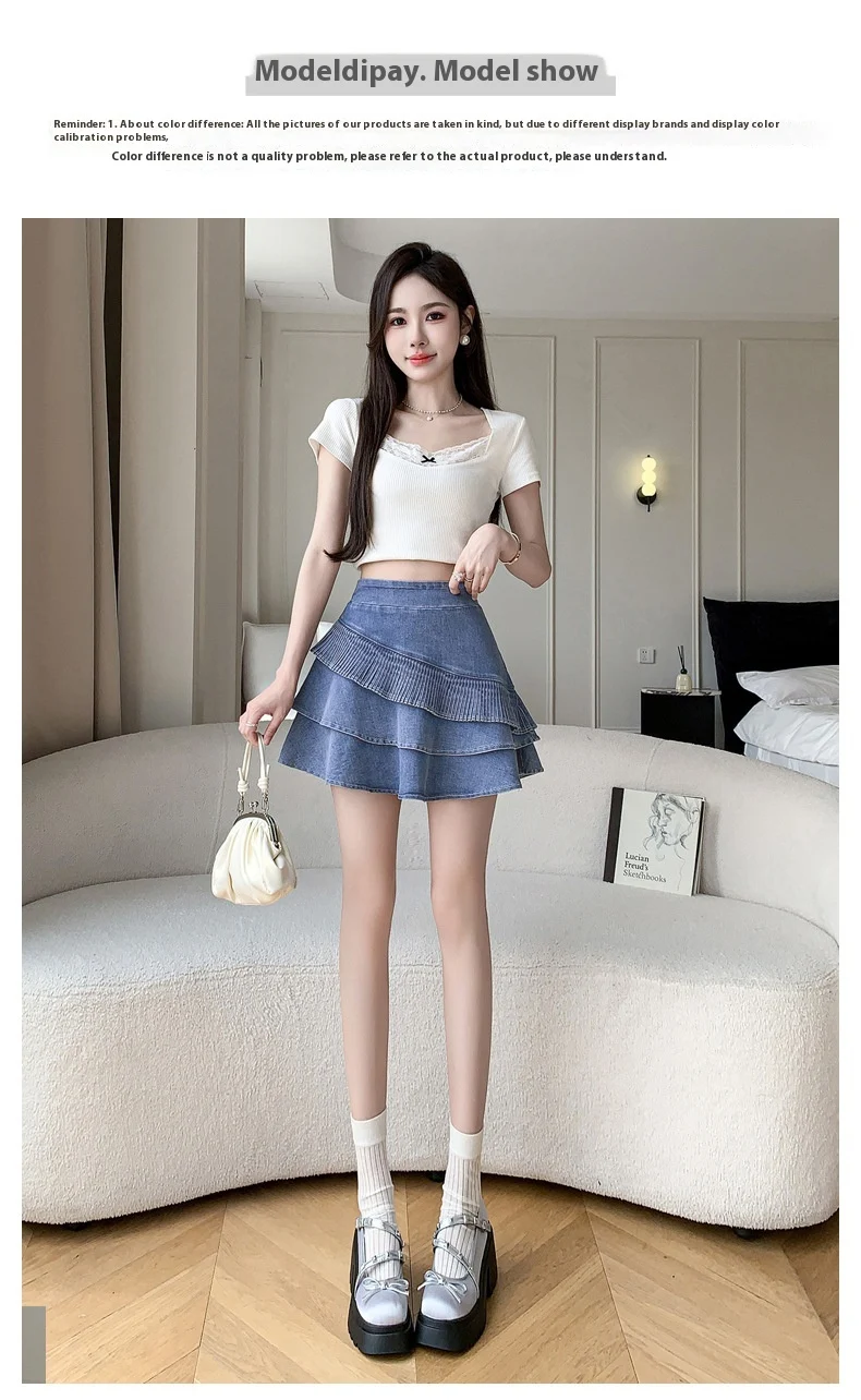 Title 9, Elastic waist half-length denim cake dress. Com...