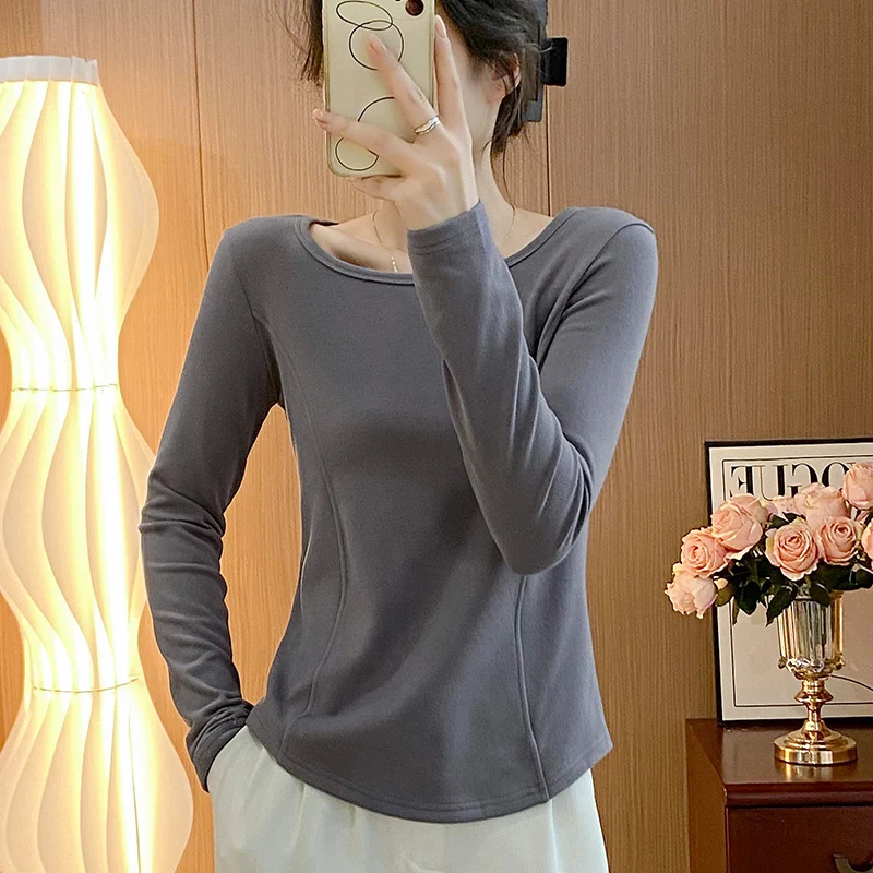 Dralon Bottoming Shirt Square Collar Fleece-lined Autumn Winter Coat Brushed. Stay warm and comfortable in cold weather. — photo 6