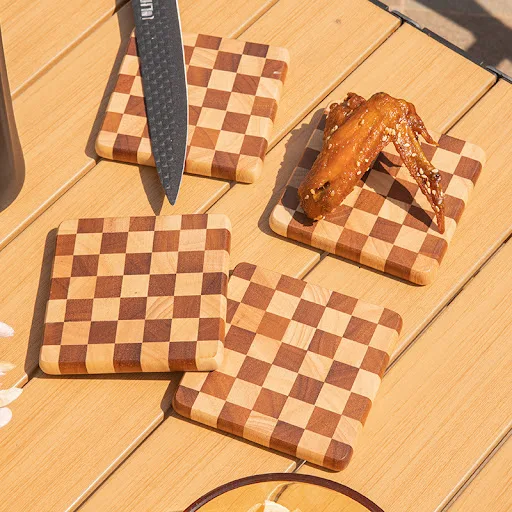 Title 5, Creative Checkerboard Solid Wood Tea Mat, provi...