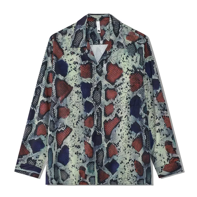 Cardigã Havaiano Casual com Estampa de Pele de Cobra Manga Longa Camisa Estampada Conforto e Estilo para um Visual Descontraído e Moderno — foto 2