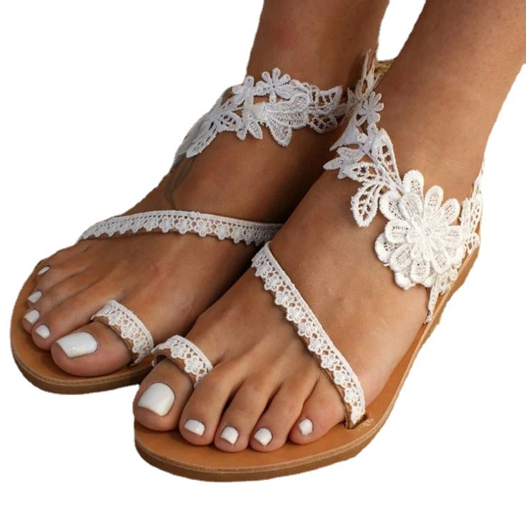 Title 1, Round Toe Floral Flat-Heel Low-Heel Sandals Com...