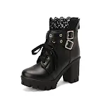 Lace Ankle Boots Lace-up Square Heeled Shoes Women White Black Boots – stylish and comfortable footwear for various occa — photo 2