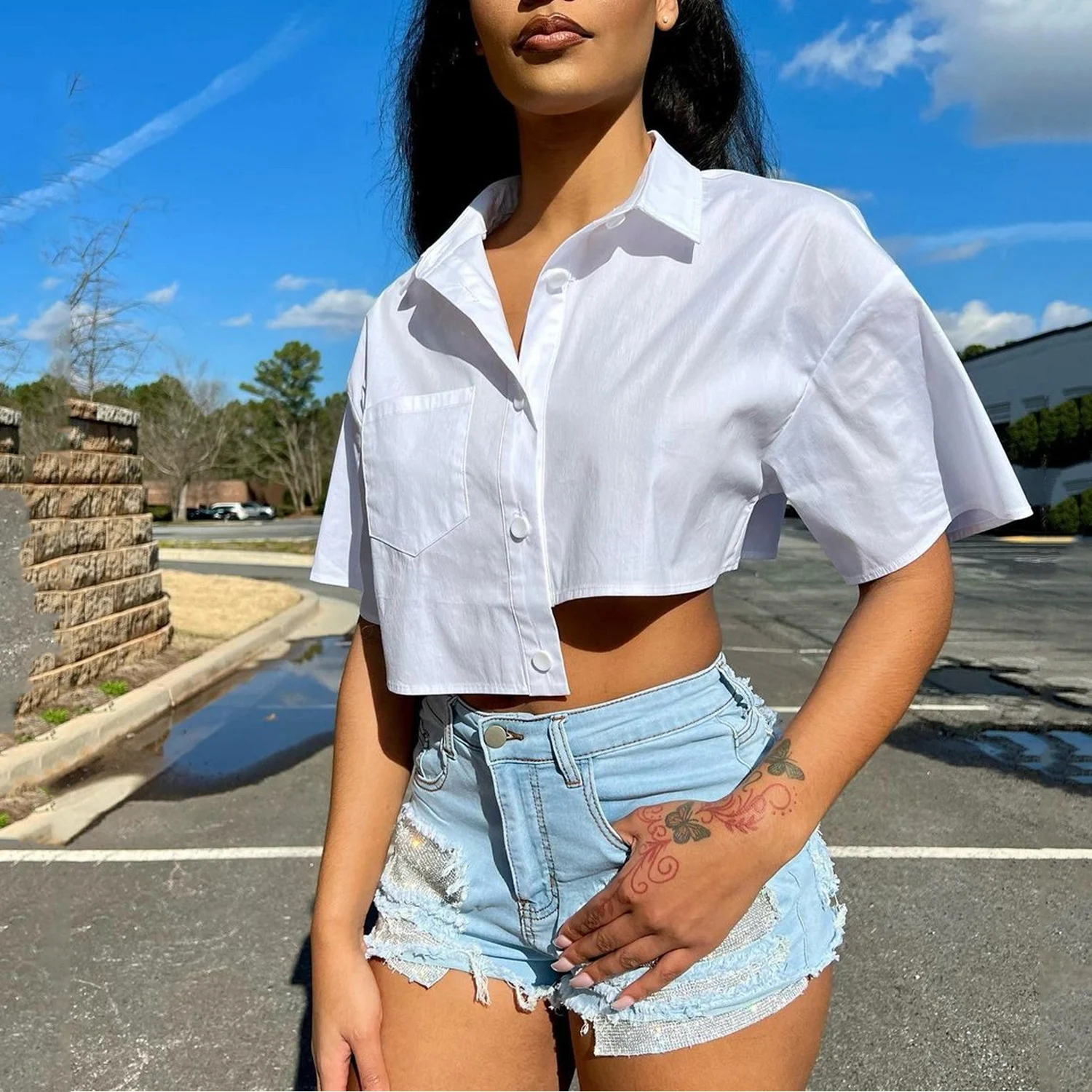 Title 7, Womens Fashion Casual Irregular Short Sleeve S...