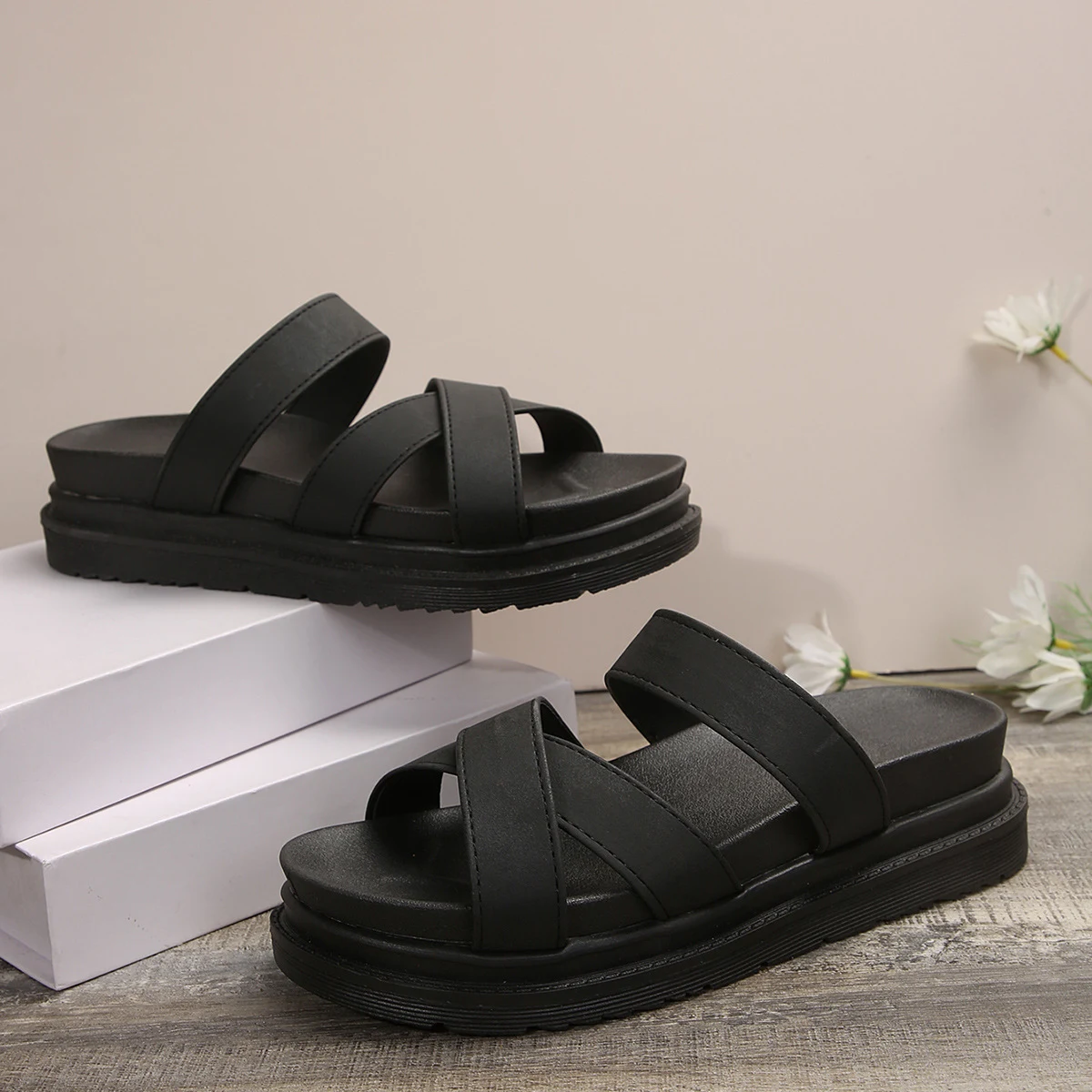 Women's Platform Slippers Cross Sandals Comfortable Summer Shoes Elevated Style Perfect for a Modern Versatile Look — photo 3