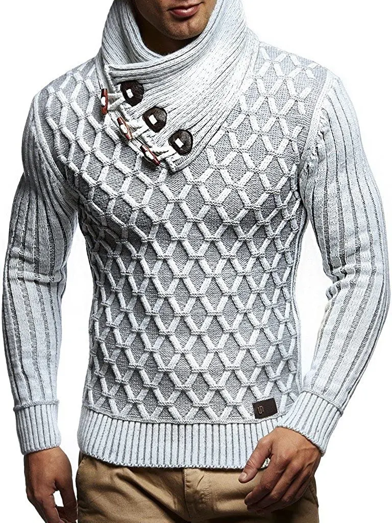 Title 8, Mens Leather Button Turtleneck Knitted Sweater...