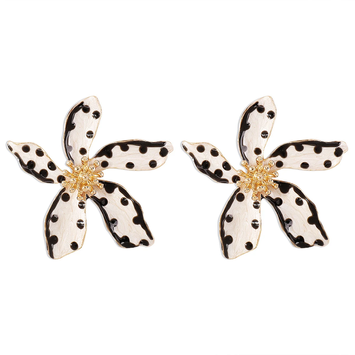 Brincos florais de liga com gotas de óleo, design com pontos que adicionam charme ao seu visual. Perfeitos para diversas ocasiões, um acessório elegante. — foto 5