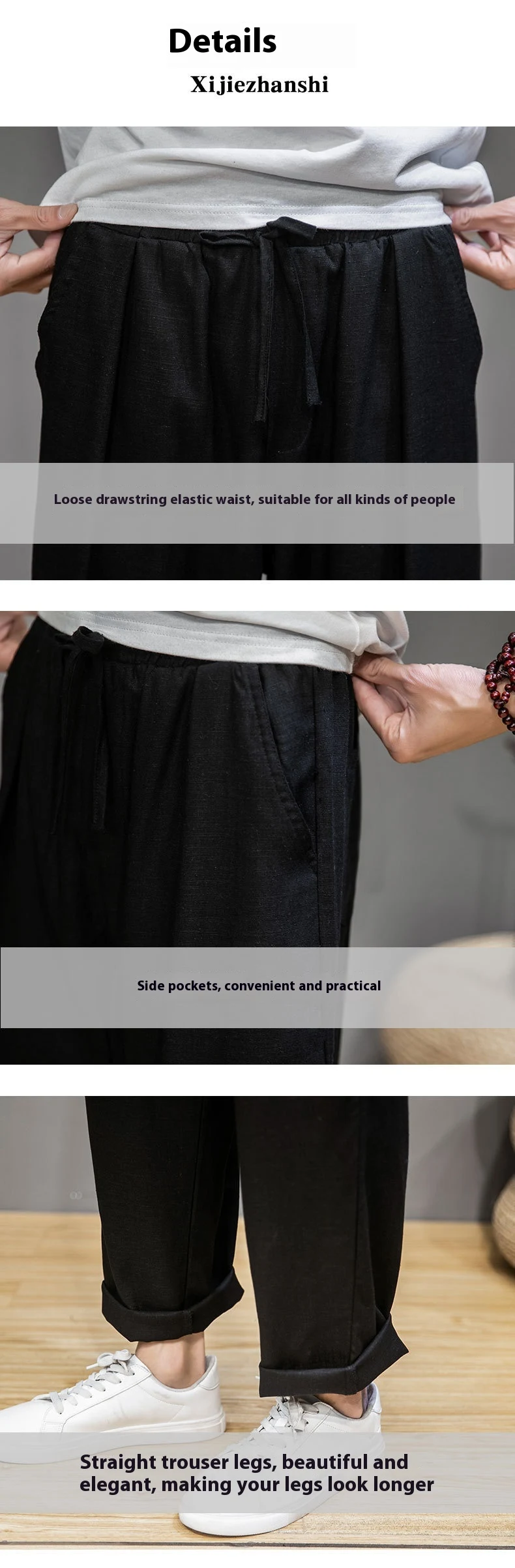 Title 10, Mens Loose Straight Wide Leg Linen Casual Spor...
