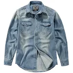 Heren lange mouw slim fit denim shirt. Stijlvol spijkeroverhemd voor een moderne look, slank gesneden en comfortabel voor dagelijks gebruik. — foto 1