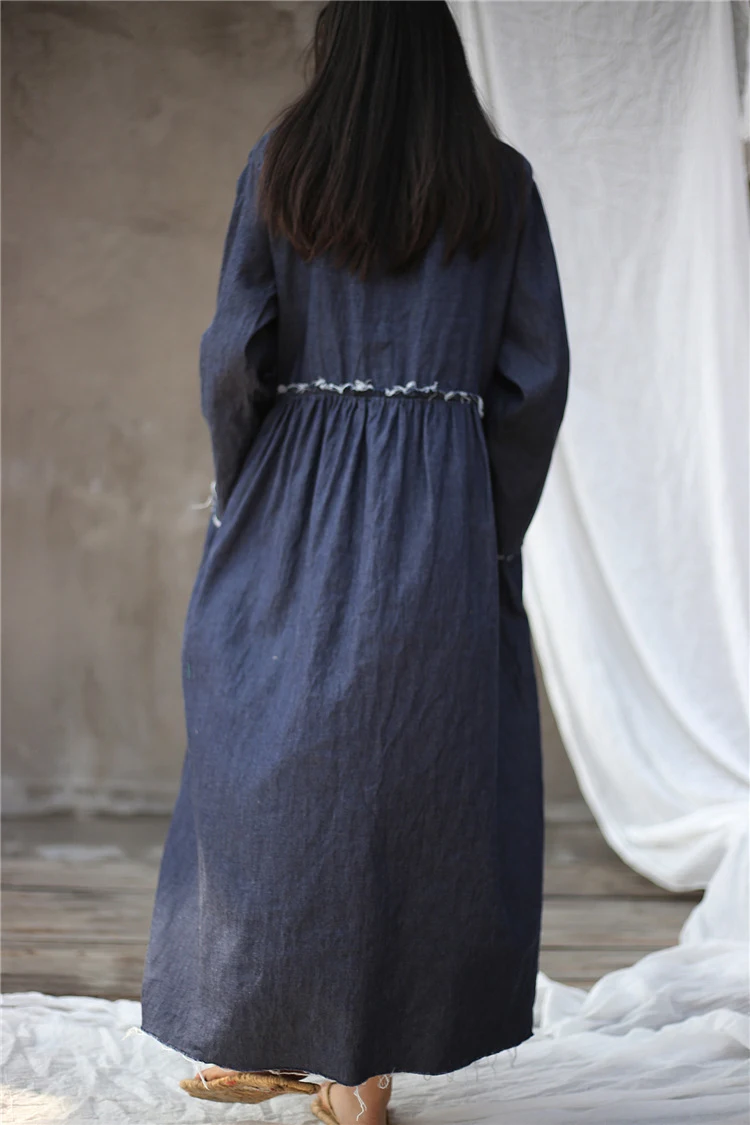 Spring Denim Blue High Waist Pleated Loose Burrs Dress — photo 14