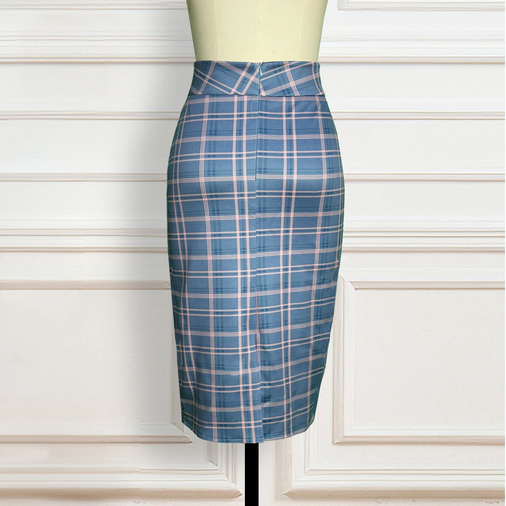 High Waist Bag Hip Plaid Retro Elegant Stretch All-Match Pencil Skirt, creating a flattering silhouette with comfort and — photo 2