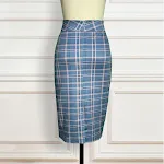 High Waist Bag Hip Plaid Retro Elegant Stretch All-Match Pencil Skirt, creating a flattering silhouette with comfort and — photo 2