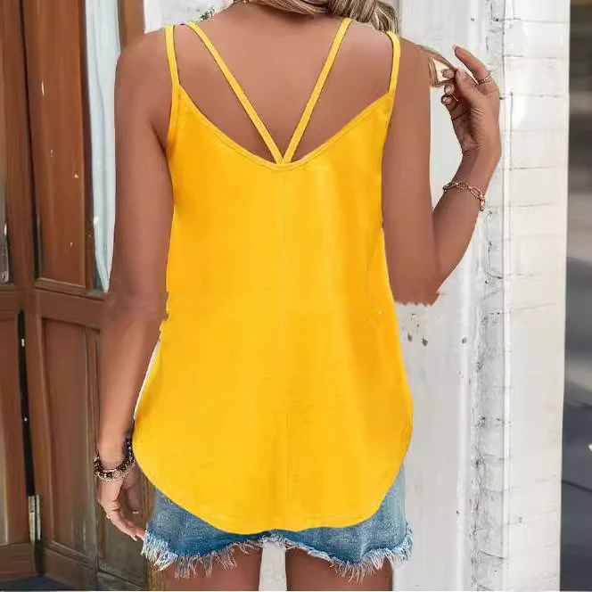 Camisola de ombro duplo com gola redonda e estampa, blusa interna sem mangas para usar por baixo, ideal para sobreposições e conforto. — foto 1