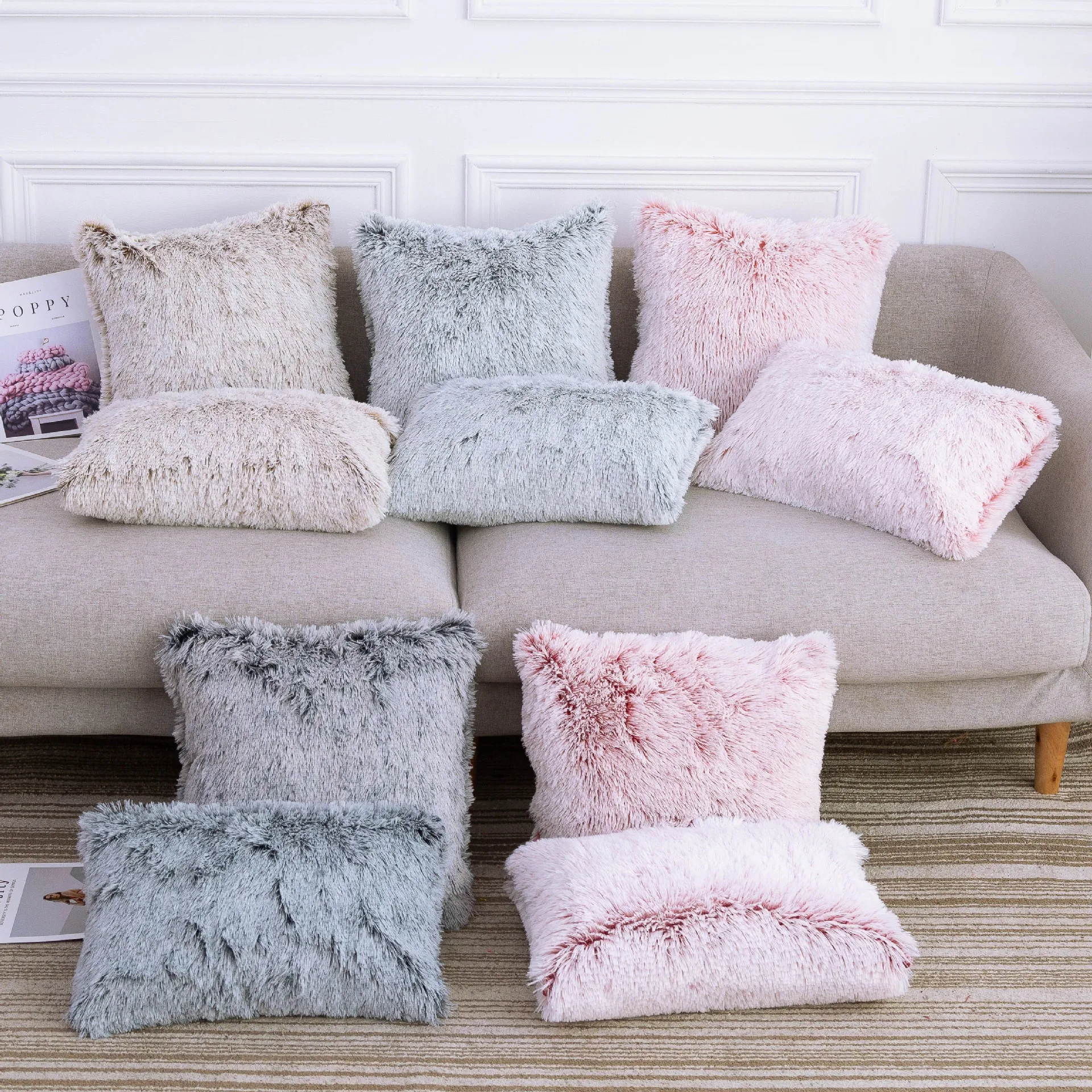 Capa de almofada com degradê de cor para cabelos longos Almofada de encosto Capa de almofada de pelúcia, macia e luxuosa para um sono perfeito. — foto 8