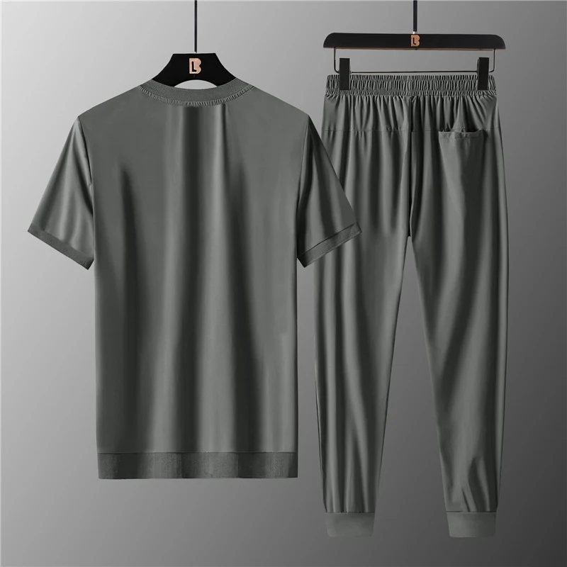 Zomer ijszijde V-hals T-shirt met korte mouwen grote maat sportpak heren, ademend en perfect voor warm weer. — foto 1