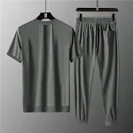 Zomer ijszijde V-hals T-shirt met korte mouwen grote maat sportpak heren, ademend en perfect voor warm weer. — foto 1