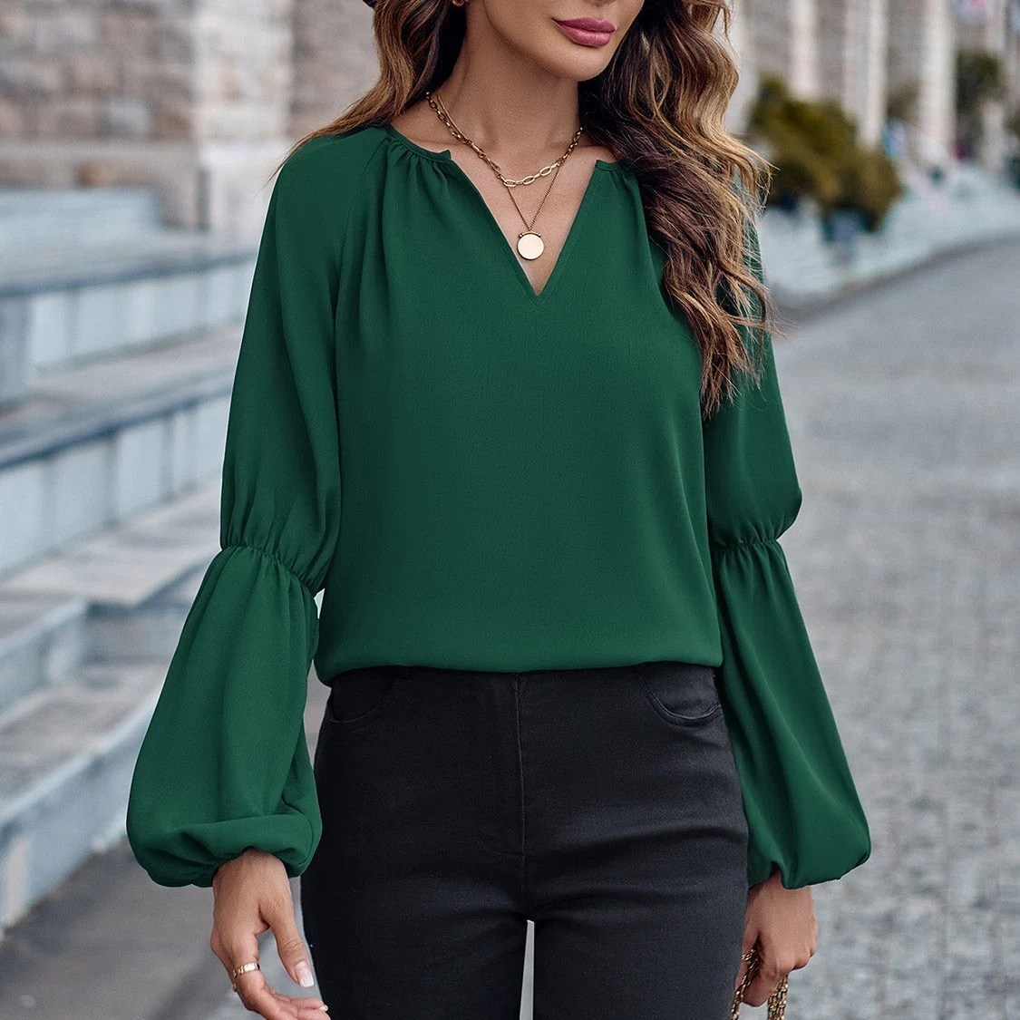 Title 8, Solid Color And V-neck Loose Casual Womens Top