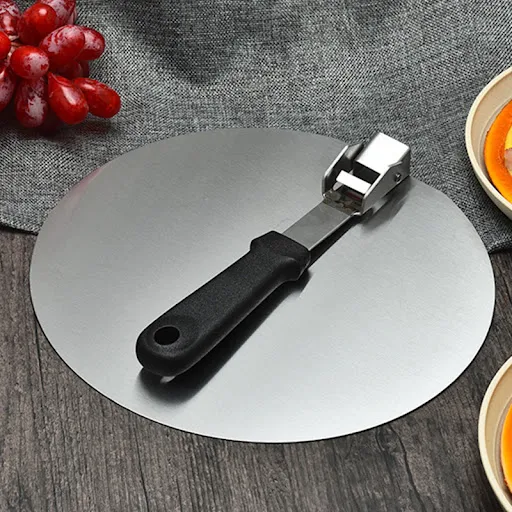 Title 4, Folding Round Stainless Steel Pizza Shovel with...