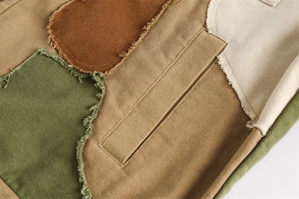 Title 13, Color block design loose turn-down collar coat,...