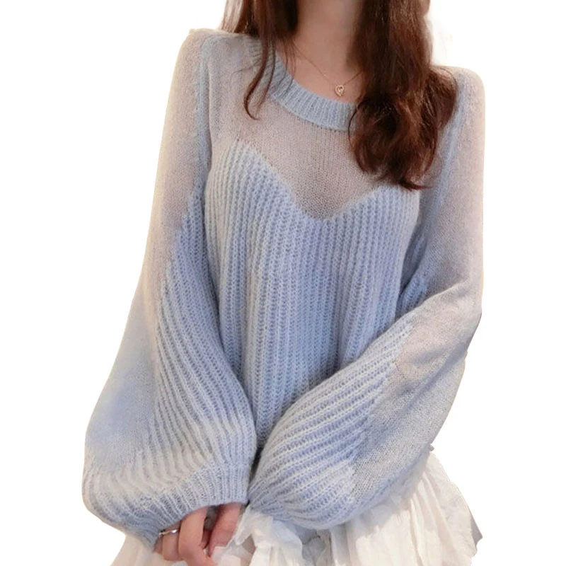 Title 5, Loose Thin Lantern Sleeve Knit Sweater