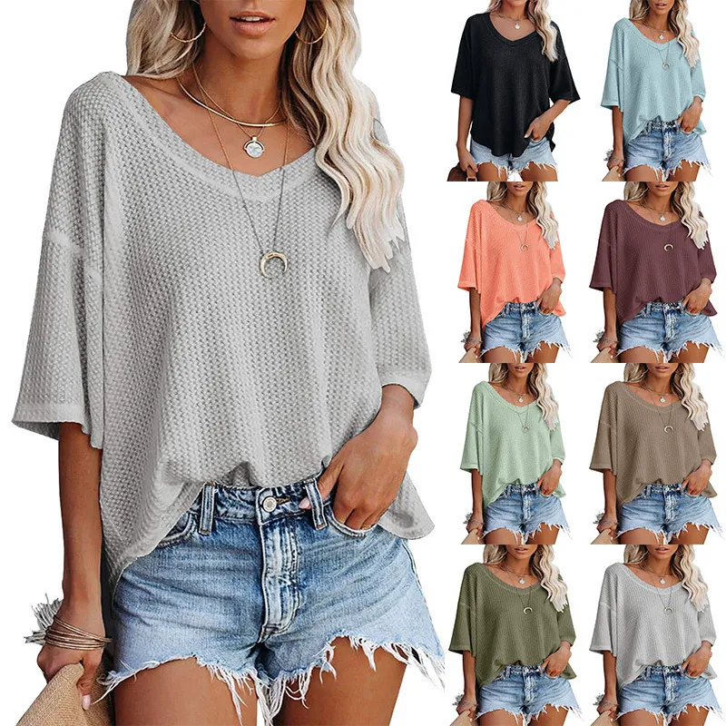 Title 5, V Neck Bat Sleeve Waffle Knit Loose