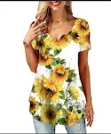 Printed V-neck T-shirt for women, short sleeves, European and American style, perfect for everyday casual wear and comfo — photo 10