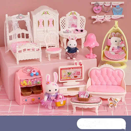 Title 8, Bunny Bedroom Kitchen Girl Doll Cake Play House...