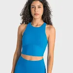 Canotta sportiva da yoga da donna, a collo alto, anti-esposizione, elastica, antiurto, per fitness. Offre comfort e supporto durante l'allenamento. — foto 7