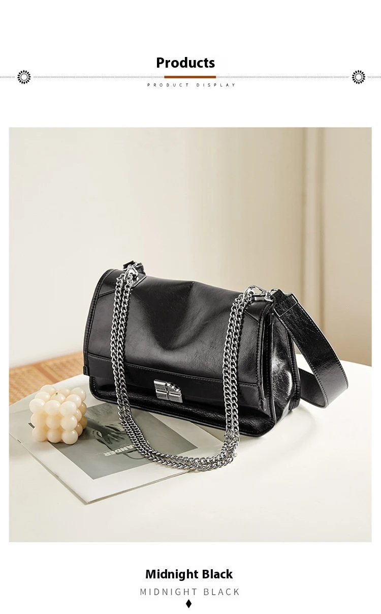 Title 18, Grote Zwarte Messenger Bag met Ketting voor Sti...