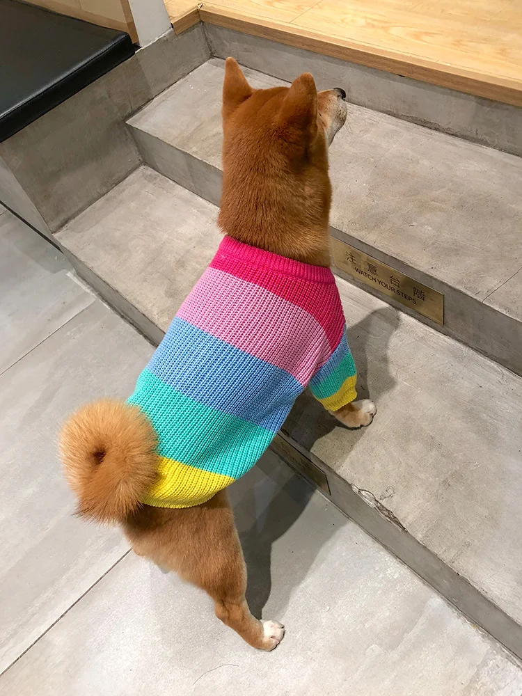 Title 5, Rainbow Dog Sweater Warm and Colorful Apparel f...