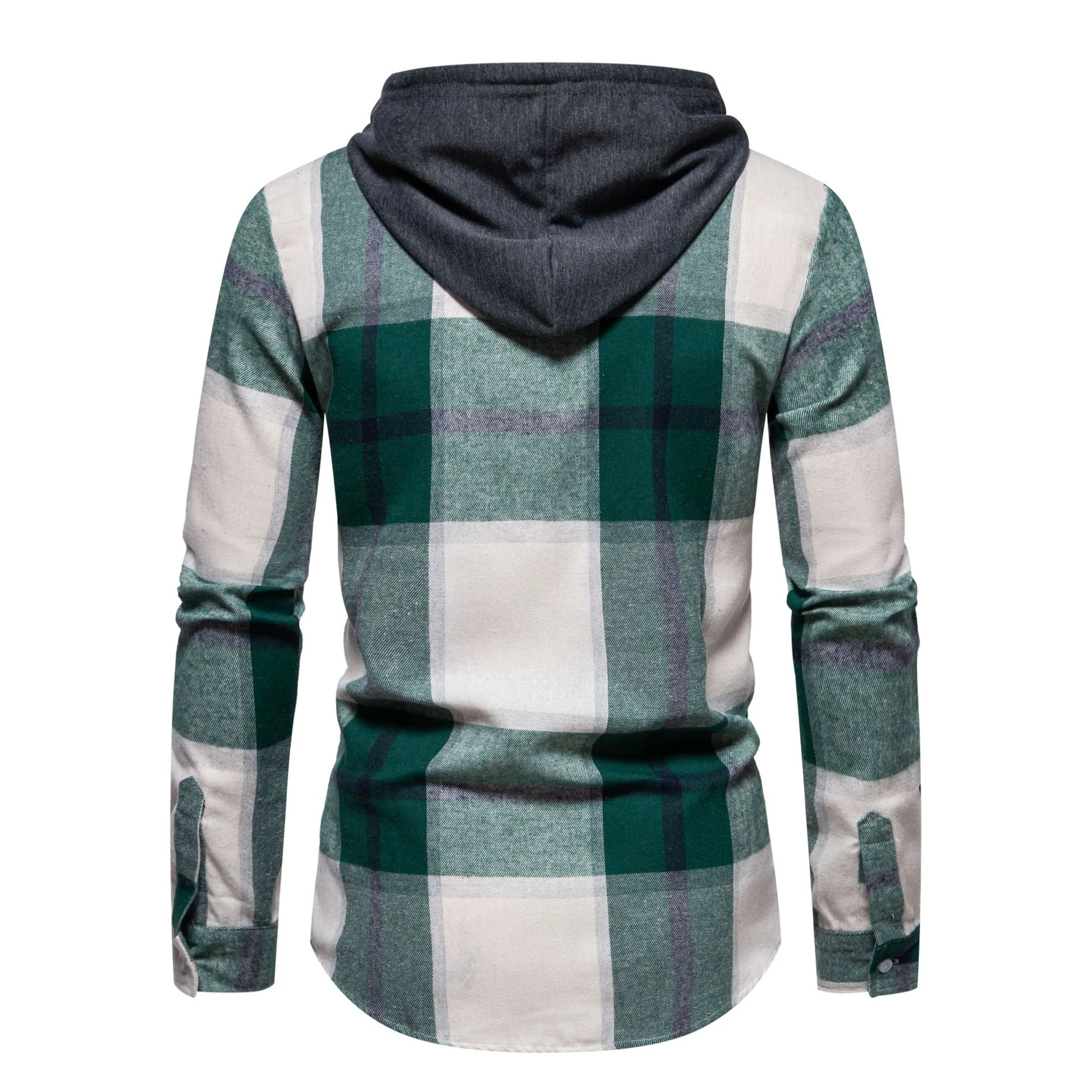 Title 20, Mens casual hooded plaid long sleeve shirt pro...