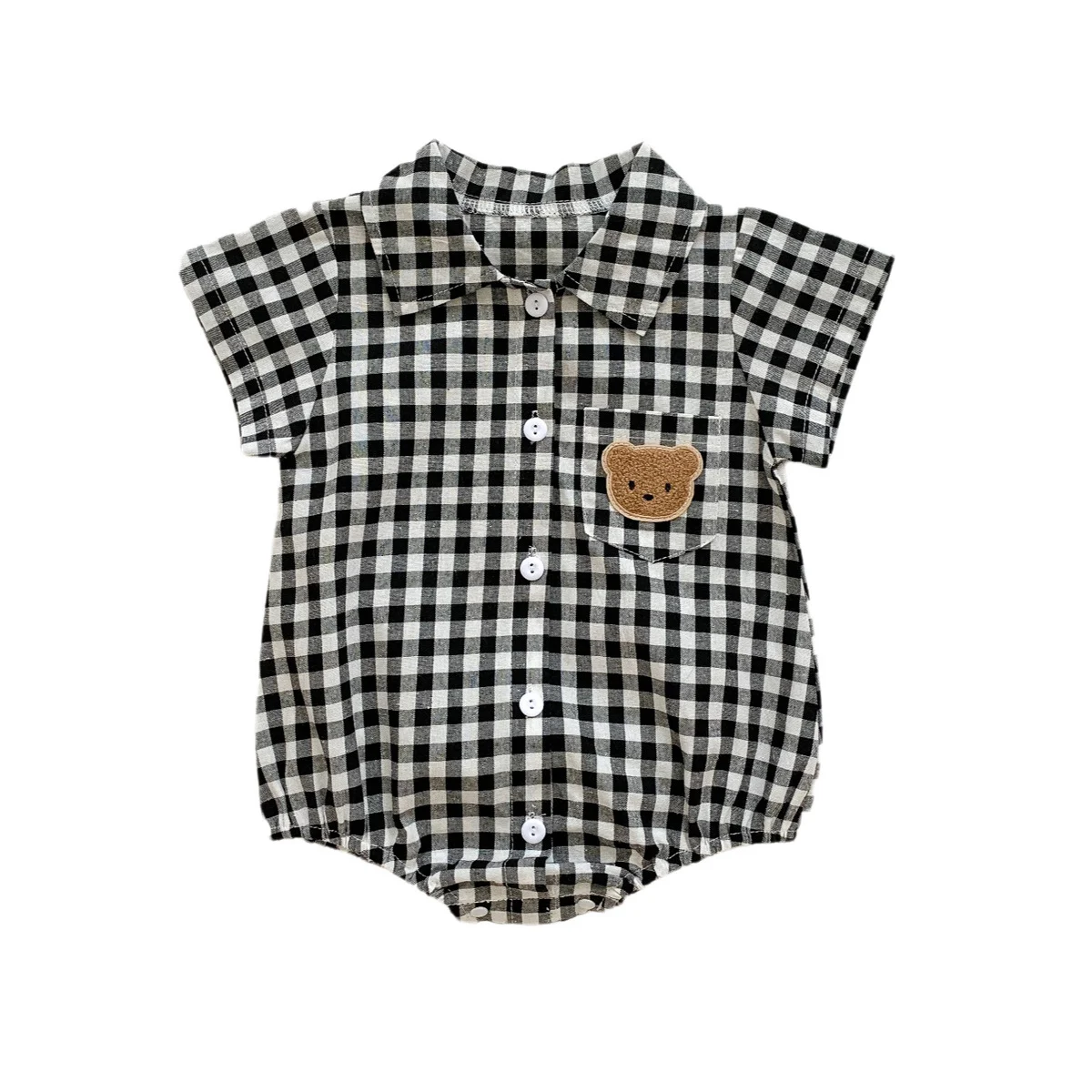 Macacão infantil de verão com mangas curtas Baby Bear. Roupa fresca e confortável para bebês, ideal para os dias quentes, fácil de vestir. — foto 3
