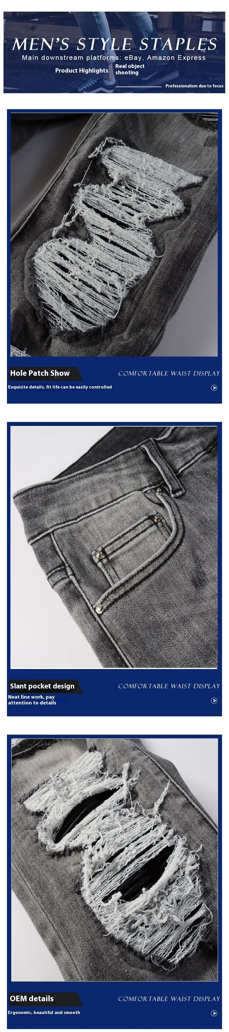 Title 4, Heren Jeans met patches, grijze casual broek, n...