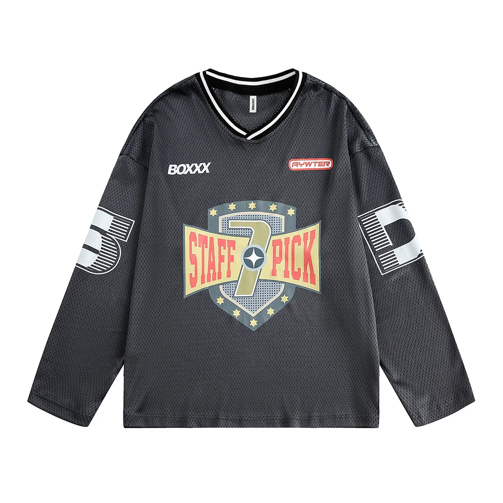Title 6, Letter Printed Loose Breathable Mesh Quick-dryi...