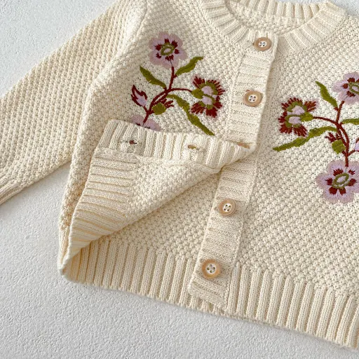 Title 3, Cardigan brodé de grandes fleurs pour bébé fill...