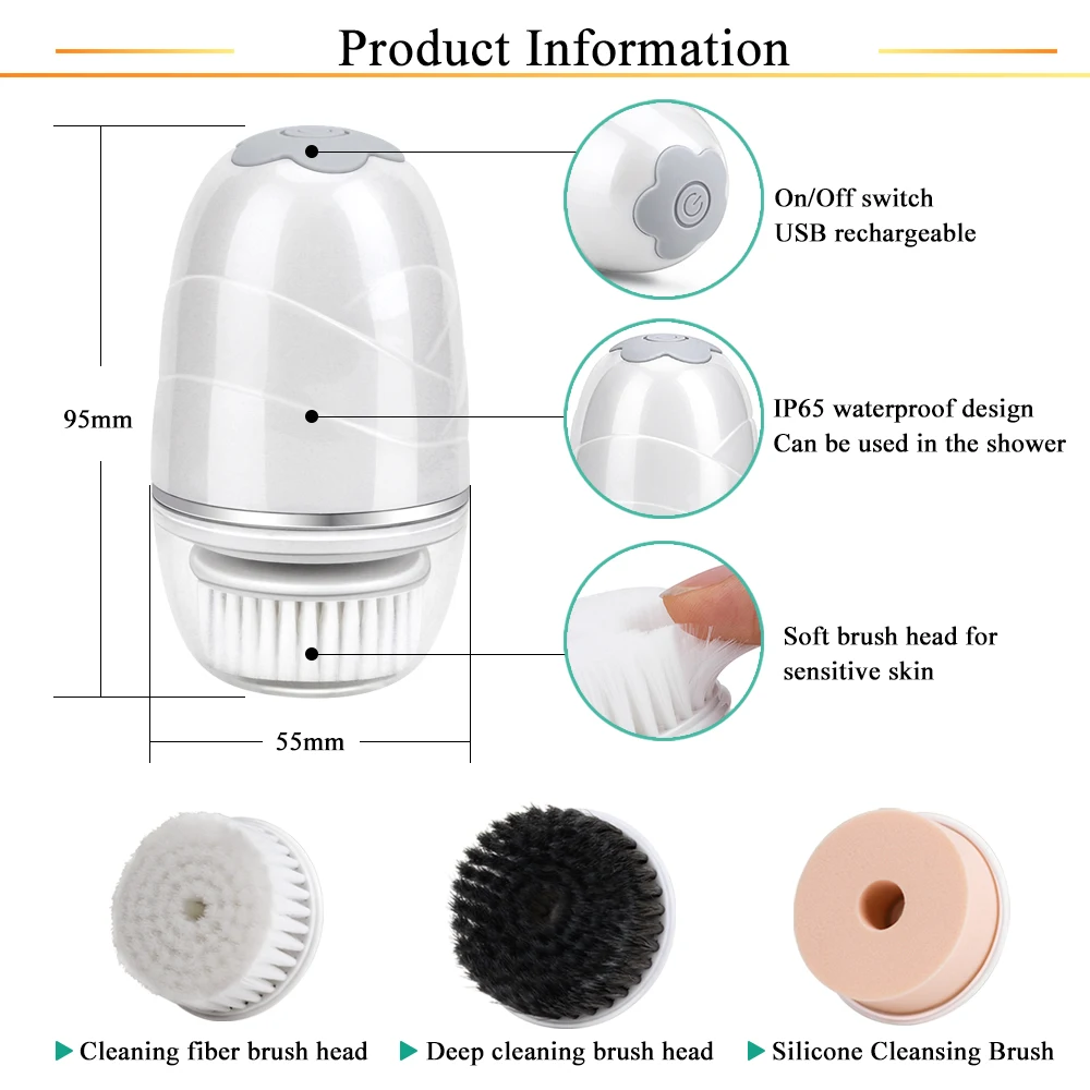 3 in 1 Electric Facial Cleanser Face Washing Machine Pore Cleaner Body Cleansing Massage Mini Skin Beauty Massage for De — photo 7