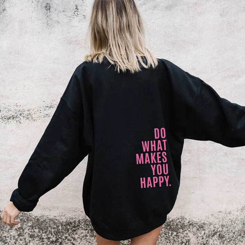 Moletom com capuz esportivo solto faça o que te deixa feliz com estampa de moletom e roupas com capuz — foto 5