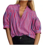 Modieus gestreept shirt met korte mouwen en losse pasvorm, veelzijdig en comfortabel, perfect voor een casual en stijlvolle look, past bij elke outfit. — foto 5