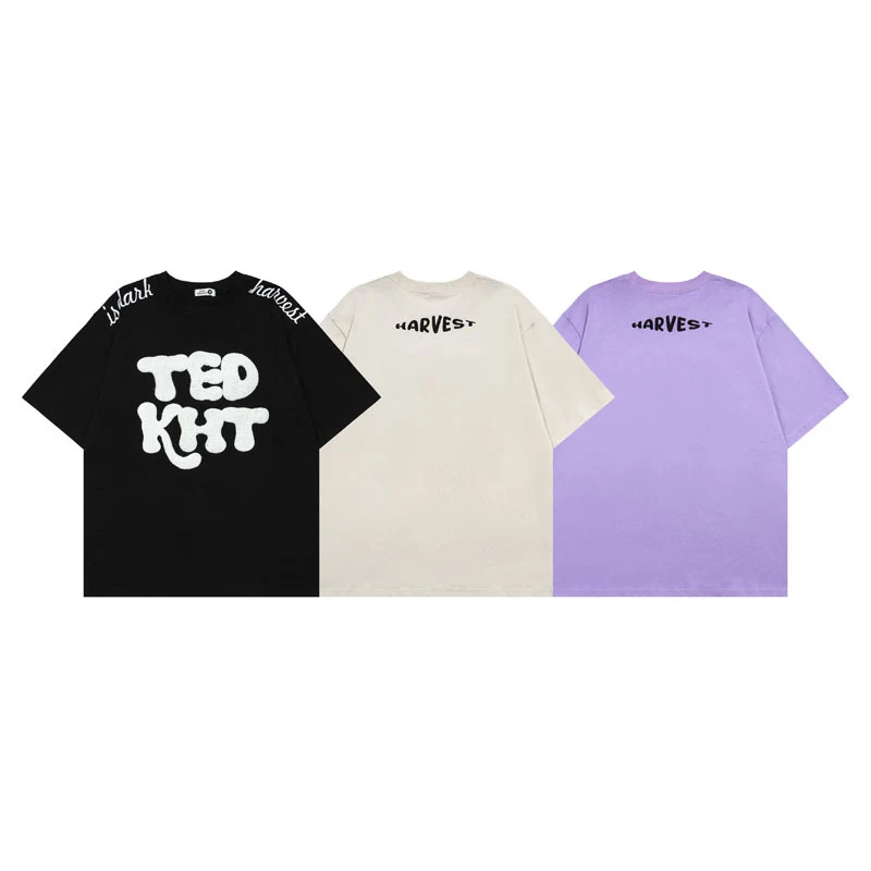 Camiseta para hombre de manga corta con bordado de letras flocadas del alfabeto High Street, estilo moderno y cómodo. — foto 1