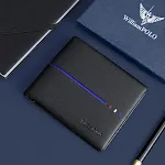 Carteira masculina casual em couro de vaca de primeira camada, combina com tudo, design elegante e resistente. Perfeita para o dia a dia. — foto 6