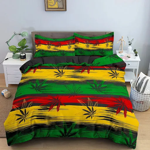 Title 11, Conjunto de cama psicodélico com folhas de maco...