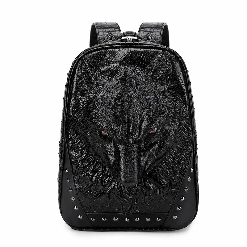 Title 6, Mochila Punk com Cabeça de Lobo em Relevo 3D Bo...