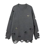 Europees en Amerikaans luie gehaakte ronde hals sweater met scheuren, comfortabel en stijlvol voor een relaxte en trendy look — foto 8