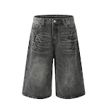 Zomer denim shorts voor heren, casual, recht, los. Comfortabele en stijlvolle shorts voor warme dagen. Ideaal voor vrije tijd en vakantie. — foto 2